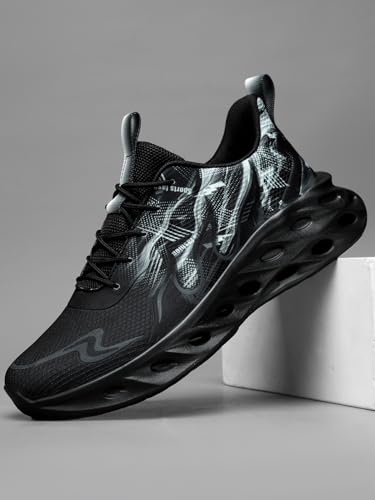 Sports Fashion Running Shoes, Mesh Athletic Sneakers with Gradient Design, Black White Blue Colors, Breathable Comfort3