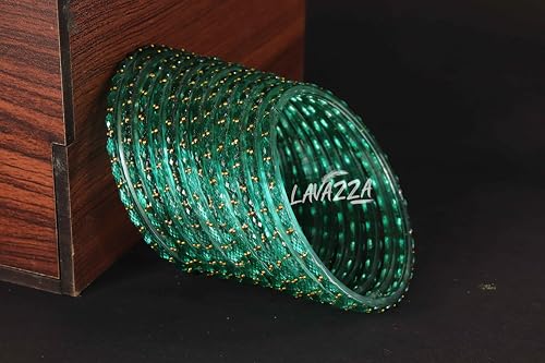 Image of LAVAZZA Raindrop Glass Bangles Set For Women & Girls with Zircon Diamond Stone & Beads | Trendy Transparent Crystal Glass Bangles | Fancy Kanch ki Chudi Set | Bangles for Wedding, Party- Set of 12