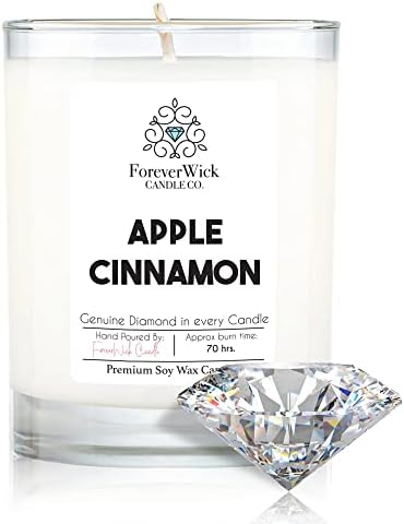 Apple Cinnamon Surprise Candle with Diamond Inside | Foreverwick Candles | Scented Soy Candles Gifts for Women Aromatherapy Candle Wax | Romance Candles All-Natural Organic Soy Candle 14oz | 70h