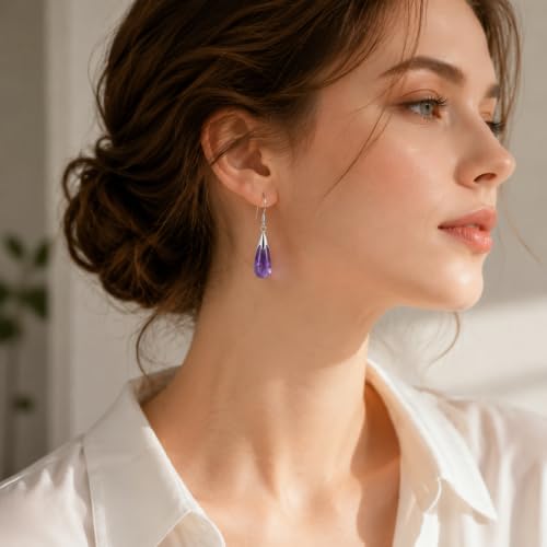 Natural Amethyst Earrings for Women Crystal Dangle Drop Birthstone Jewelry - image 3