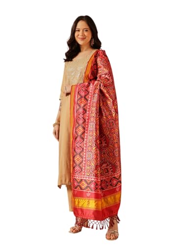Image of Kalamkari Patola Dupatta Digital Printed With Handmade Tassels