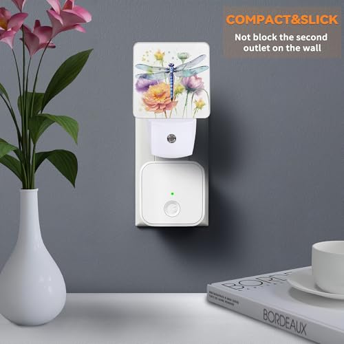 Image of Dragonfly Watercolor Dusk to Dawn Night Light, Auto Sensor Lamp Home Indoor Stairway Kitchen Corridor, Night Lights Plug into Wall Decor, Boys Girls Women Men Room Gifts