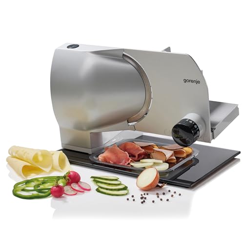 Gorenje R 902 A Alleschneider, Solingen Messer, Made in Europe, Sicherheitstaste, einstellbare Schnittstärke, silber