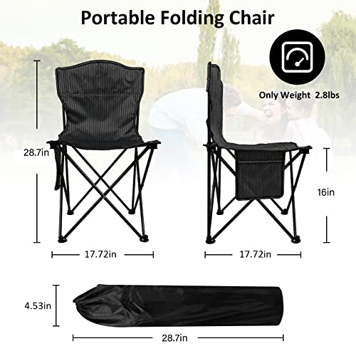 Voovy Portable Folding Chair Compact Ultralight Folding Stool Outdoor Camp Chair With Front Pocket & Carrying Bag For Fishing, Camping, Beach, Hunt, Bbq, Travel, Black Strips (Support 265Lbs) #TOP1
