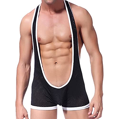 Men's Mesh Jockstrap Bodysuit Sexy Leotard Wrestling Singlet Jumpsuit Bulge Pouch Underwear2