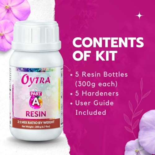 Image of Oytra Resin Art Liquid Hardener for Craft Beginners Materials Kit Ultra Crystal Clear Coat Transparent Epoxy 2 1 Ratio Artists Jewellery Set Casting Tabletop DIY Project (Pack of 5 x 300g)