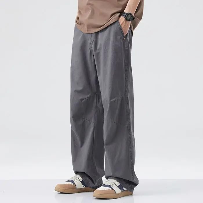 Summer Thin Korean Sports Casual Pants Vintage Men's Solid Baggy Trousers4
