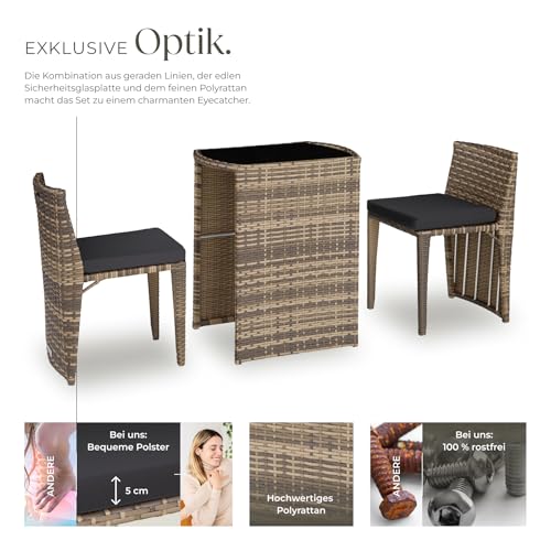 tectake® Poly Rattan Bistroset mit Aluminium Gestell, platzsparend zusammenschiebbar, Gartenmöbel Set mit 2 Stühlen und Tisch… – Ansicht 3