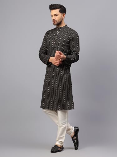 Image of LATEST CHIKAN Men's Cotton Regular Striped Knee Lenght Kurta Full Sleeves
