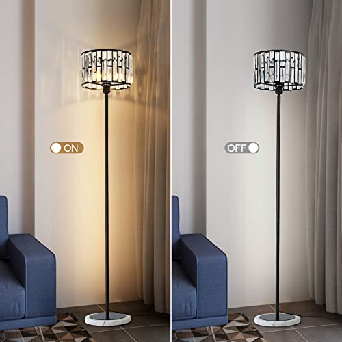 Black Floor Lamp, Crystal Floor Lamp With Decorative Shade, Standing Lamp With On/Off Foot Switch & E12 Base, Modern Floor Lamp Corner Tall Pole Light For Living Room, Girls Bedroom, Dresser, Office #TOP5