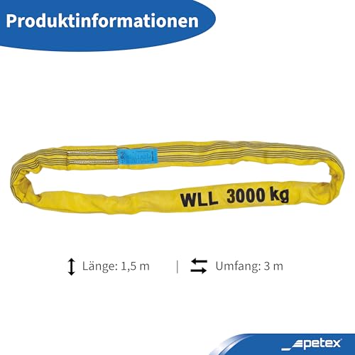 Foto von PETEX Rundschlinge, WLL Tragkraft: 3000 kg, Länge 1,5 m, Umfang 3 m, nach DIN EN 1492-2, Gelb