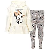 Disney Minnie Mouse Toddler Girls Peplum Fleece Hoodie & Leggings Oatmeal Heather 3T