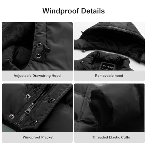 Image of Pursky Men's Puffer Jacket Waterproof Winter Bubble Coats Ski Parka Fur Hooded