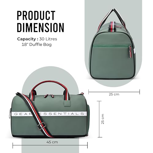 Image of Gear Essential 18 inch /30L Large Water Resistant Faux Leather Duffle Bag | Gym Bag | Travel Bag for Men /Women (Pista - Black)