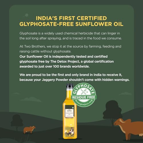 Image of Two Brothers Organic Farms India's Only Certified Glyphosate Free Sunflower Oil I Cold-Pressed (1L) | Rich in Omega-6 & Natural Antioxidants | Pure, Single-Filtered | Ideal for Frying, Sauteing & Tadka