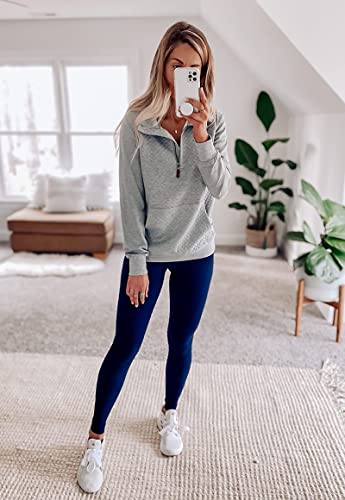 Btfbm Women Fashion Quilted Pattern Lightweight Zipper Long Sleeve Plain Casual Ladies Sweatshirts Pullovers Shirts Tops (Light Grey, X-Large) #TOP3