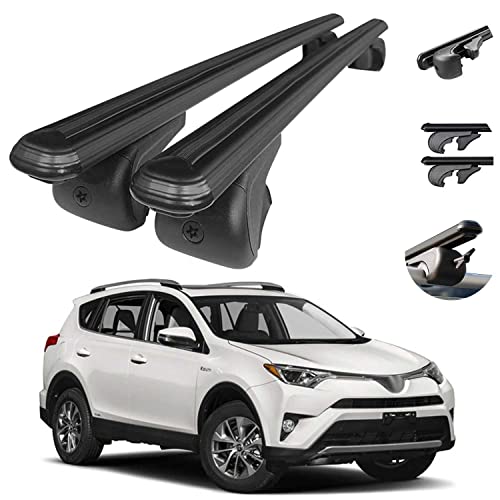 OMAC Roof Racks Lockable Cross Bars Carrier Cargo Racks Rail Aluminium Black Set 2 Pcs. for Toyota RAV4 2016-2018 with TUV CERT