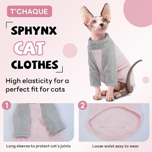 Sphynx Cat Clothes, Soft Fleece Cat Sweater, Pullover Shirt for Cat, Cat Pajamas with Sleeves, Kitten Hairless Cat Clothes for Cats Only, Winter Warm Cat Outfit Onesie Jumpsuit Hoodie - Image 3