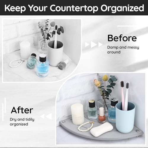 Image of Segbeauty Corner Counter Shelf, 9.85in Water Absorbing Stone Drying Mat for Kitchen Counter, Instant Drying Stone Tray Dish Sponge Holder, Fast Drying Diatomaceous Bathroom Counter Corner Organizer