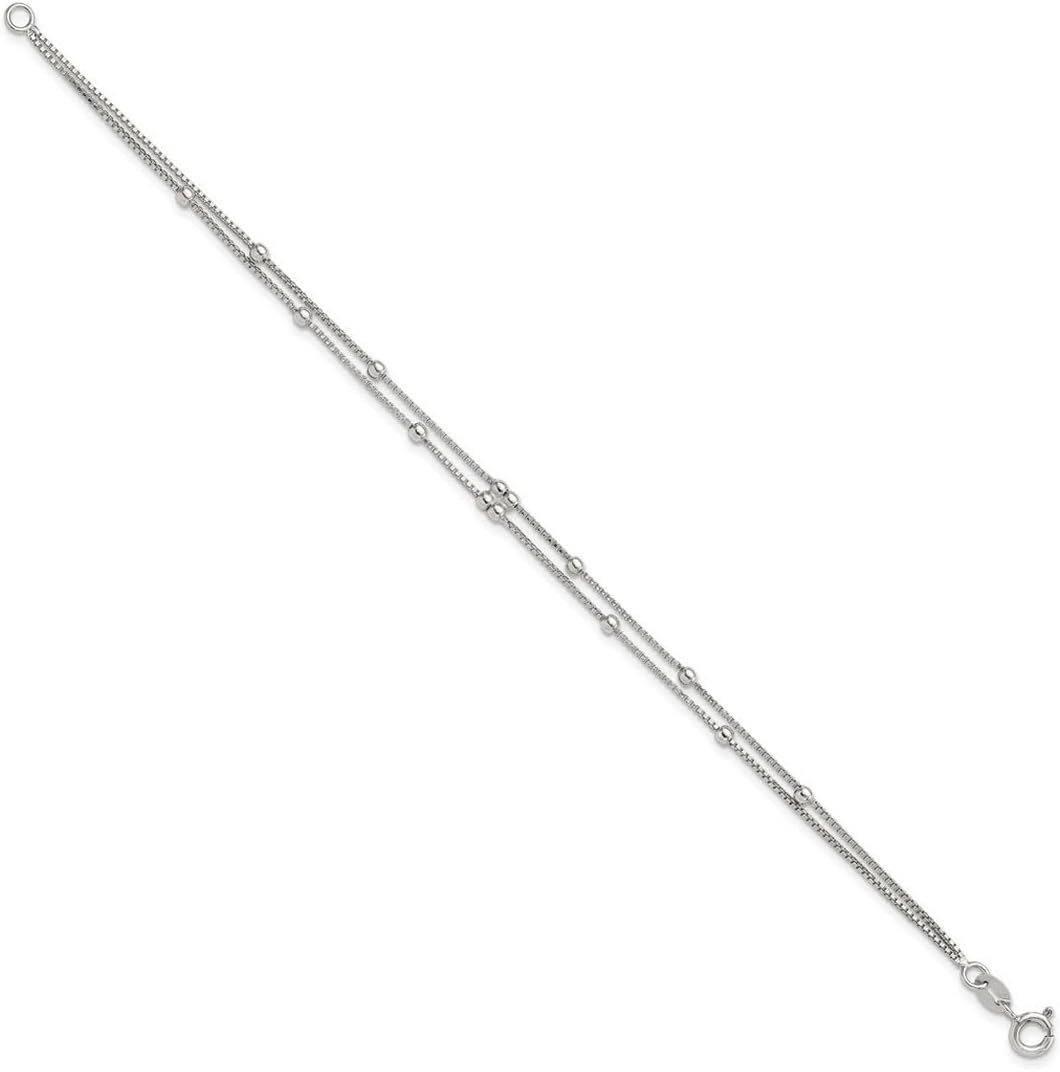 JewelryWeb 4.8mm 925 Sterling Silver Polished Beaded 2 Strand Bracelet 7.5 Inch Strand Bracelet for Women