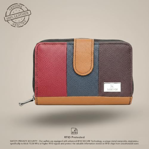 Image of K London Medium Genuine Leather Ladies Purse Wallet Multicolor | RFID Blocking | Zip Around Money Organizer | 6 Card Slots, Coin Pocket & Note Compartment | Stylish Women's Wallet