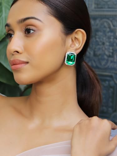 Image of Rubans Stud Earrings American Diamond Zirconia & Crystal Jewellery Gift for Women & Girls