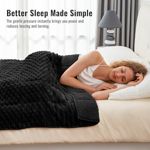 Uttermara Fleece Weighted Blanket for Adults Queen Size 15lbs, Soft Sherpa Weighted Blankets for Sleeping and Calming, Fuzzy Heavy Blanket for Bed and Couch, 60 x 80 Inches, Black