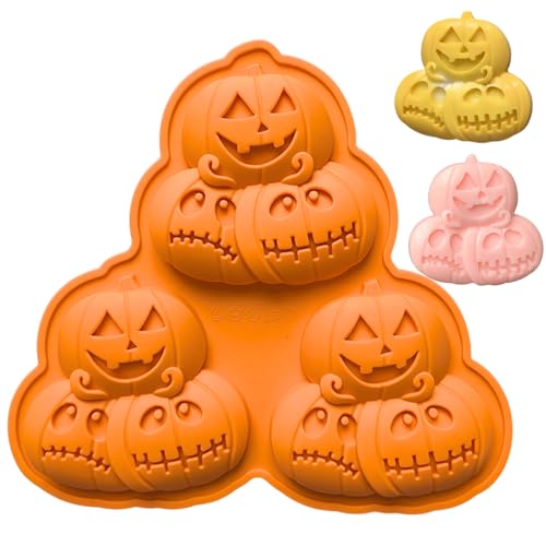 PTaizjjz Halloween Silicone Mould,1PCS 3-Cavity Pumpkin Silicone Mold Halloween Chocolate Mold Candy Mould for Gummy Candy