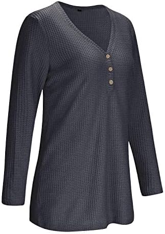 OUGES Women's Long Sleeve Button Loose Casual Blouses Tunic Tops