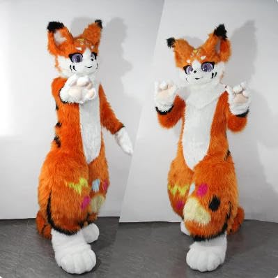 Furry Fursuit kostium pluszowego lisa na całe ciało, pomarańczowy kostium maskotki kota, futrzany garnitur dla dorosłych Cosplay na imprezę z okazji Halloween