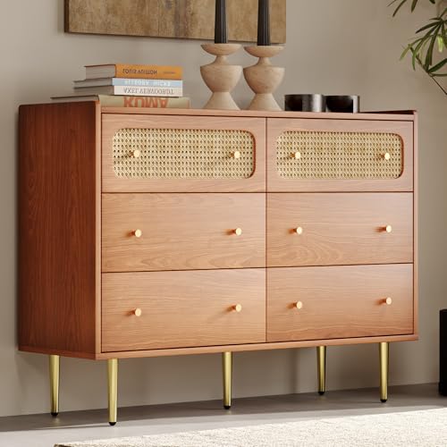 BXEYXE Schubladenkommode Kommode mit 6 Schubladen. Rattan Sideboard...