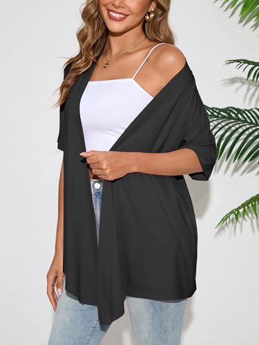 Image of Heymoments Women's Lightweight Open Front Cardigans Short Sleeve Casual Soft Knit Cardigan Sweaters with Pocket S-2XL