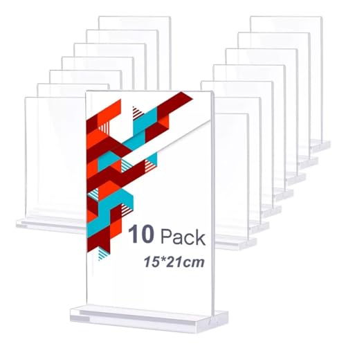 La Mejor Selección de Portatartas Top 5. 43 CHUCI 10 Pack A5 soporte acrílico para carteles, Porta Menu, soporte vertical transparente de doble cara de 21 * 15 CM, para volantes, para Oficinas, Tiendas, Restaurantes,...