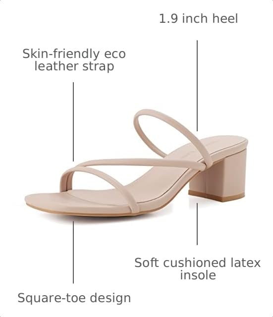 Image of Shoe'N Tale Strappy Heels For Women Low Chunky Block Heel Heeled Sandals Square Open Toe Slip On Slides Mules