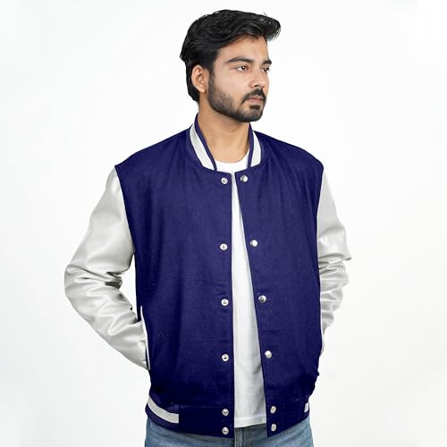 Image of Men's Fashion Varsity Jacket Causal Slim Fit Wool Letterman Baseball Bomber Jackets