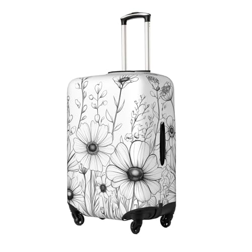 White Black Flower Elastic Travel Luggage Cover, Washable Spandex Suitcase Protector, Anti-Scratch Fits 18-32 Inch2