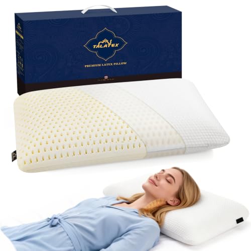 Image of Talatex Premium Talalay Latex Pillow for Side & Back Sleepers | 100% Natural Talalay latex relieves pressure, no memory foam chemicals. Perfect package with removable, washable cover