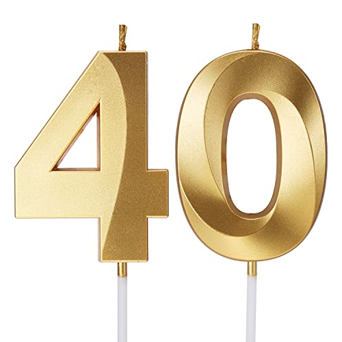 Jumochi Gold 3D Number 40 Candle 40th Birthday Anniversary Cake Topper