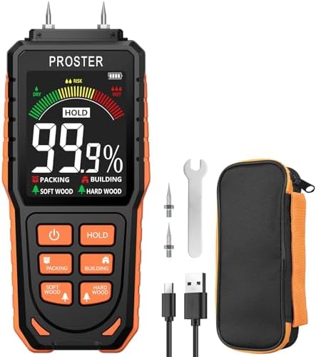 Proster Rechargeable Damp Meter with Tri-Colour Bar Chart Display...