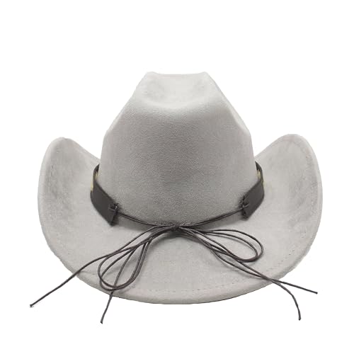 Image of Western Cowboy Hat for Women Men with Band Wide Brim Suede Cowboy Cowgirl Hat Western Style Hat
