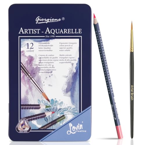 Surcotto Watercolour Pencils - 12 Colouring Pencils Watercolour Water-Soluble Coloured Pencils for Adults|Water-Based Soft Colours