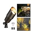 Gardenreet Brass Outdoor Landscape Lights, 12V AC/DC Low Voltage Christmas LED Spot Lights Fixture, IP65 Waterproof Garden Patio Tree Directional Up Light with 5W 330LM 2700K MR16 Bulb