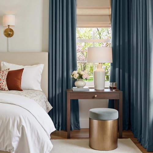 Image of Blackout Dark Slate Velvet Curtains Grommet 52x90 Inch 2 Panels | Soft Velvet, For Bedroom & Living Space, Light Shifting Texture, Elegant Drape, Serene, Fresh