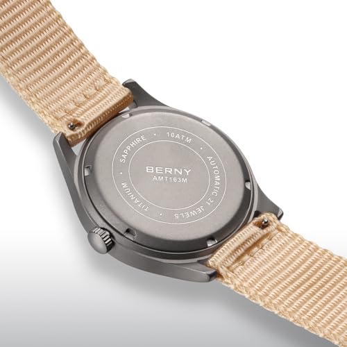 Image of BERNY Automatic Titanium Watch for Men 10ATM Waterproof Men's Field Watch Super Luminous Male Analog Mechanical Military Wrist Watch AR Sapphire Crystal Date Calendar Birthday Present