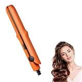 Mini Dual Purpose Curling Iron, 2 in 1 Portable Travel Mini Curling Wand & Flat Iron Hair Straightener (Orange)