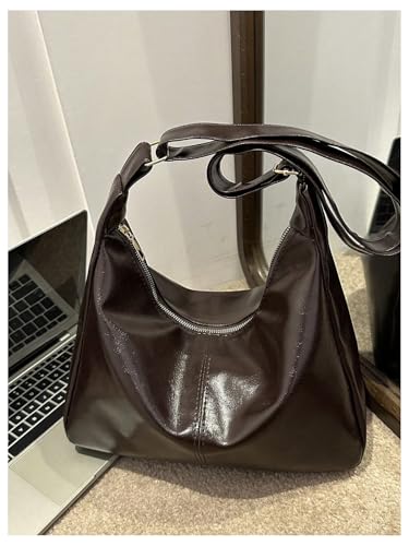 SweatyRocks Women's Retro Vintage PU Leather Shoulder Bag Large Capacity Zipper Handbag Underarm Purse2