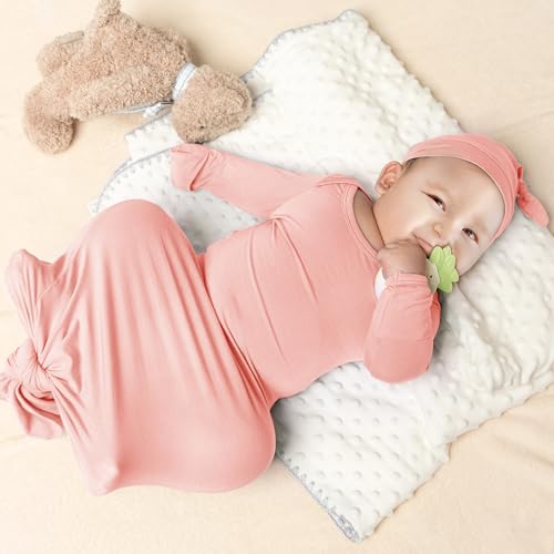Image of Hello World Newborn Outfit Knotted Gown 0-3 Months, Baby Girl Boy Coming Home Sleeper with Sign