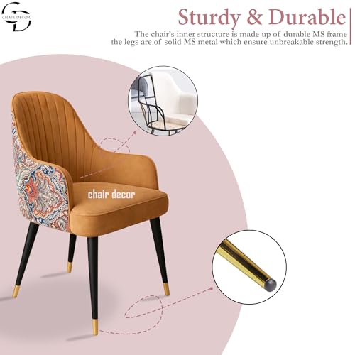 Image of Velvet Accent Chair | Modern Upholstered Dining Chair for Living Room, Office, Lounge & Vanity | Sturdy & Stylish Armchair (Floral, Light Brown)