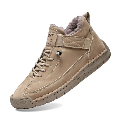 Genérico Botas cálidas para pareja, blanco, invierno, otoño, piel suave, costura, a mano, suela suave, altura tobillera, zapatos casuales para hombre y mujer, impermeables y cómodos, beige, 44 EU