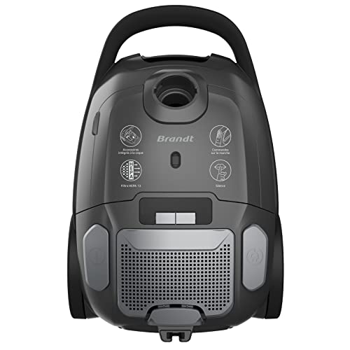 BRANDT ASTAS3RMA - Aspirateur traineau avec Sac Haute Performance - 800W - Capacité : 3 litres - 69 DB - Longueur Cordon : 9m - Filtre Hepa 13 - Accessoires intégrés - Noir